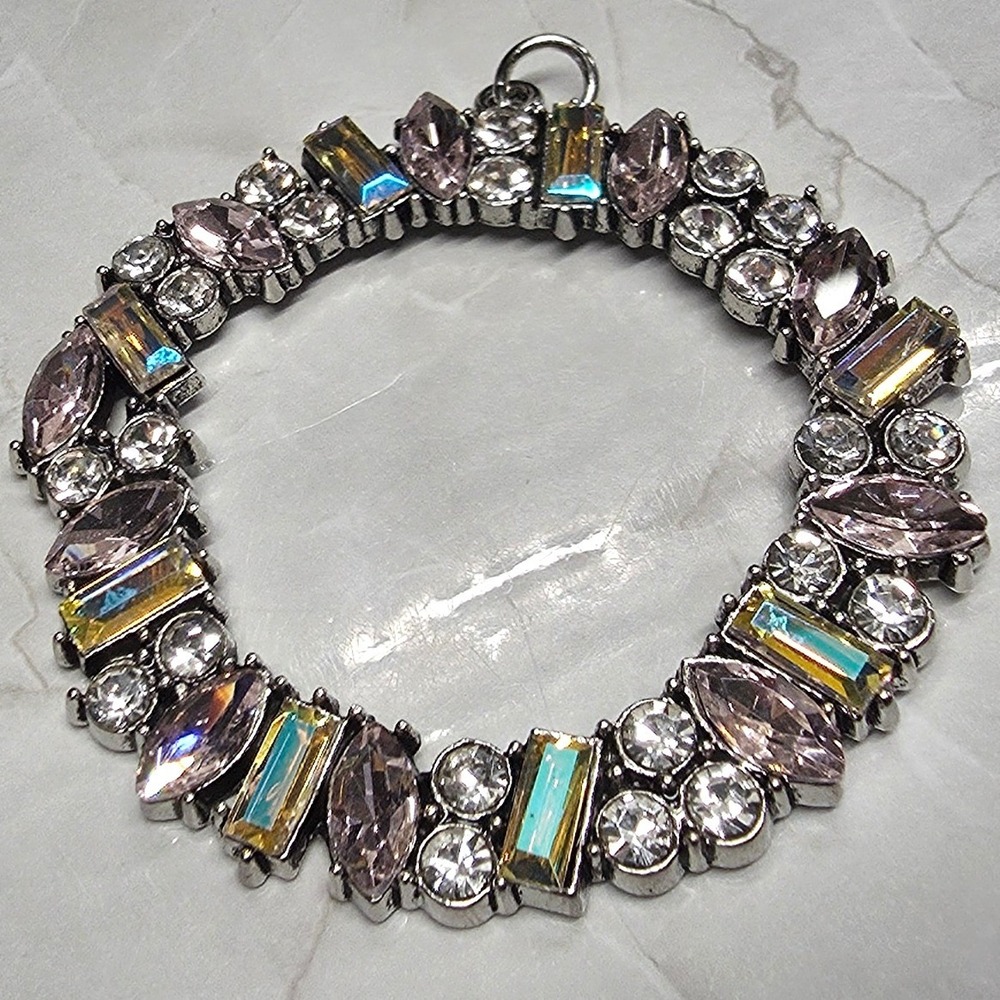 New Wreath Pendant AB Sparkle Pink SilverTone Multi Rhinestone Marquise Baguette